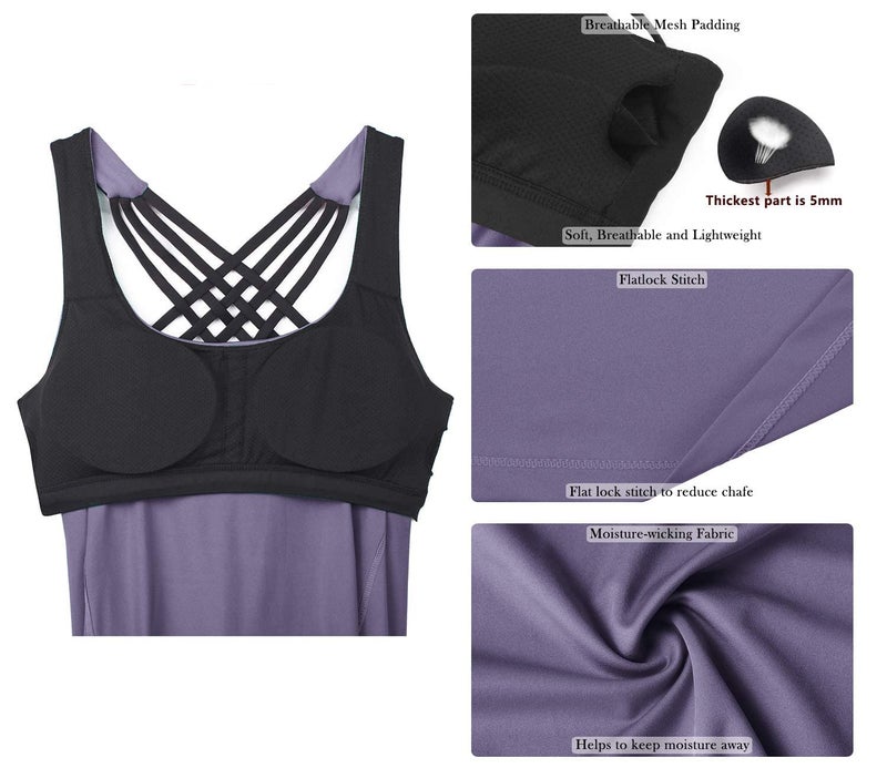 icyzone Yoga Tops Workouts Clothes Activewear Built in Bra Tank Tops for Women (XL, Purple) - Image 5